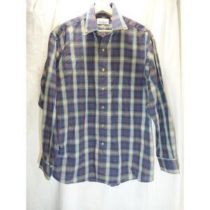 BILL Blass Long Sleeve Plaid Men's Button Up, Blue/Red/Gray, Large